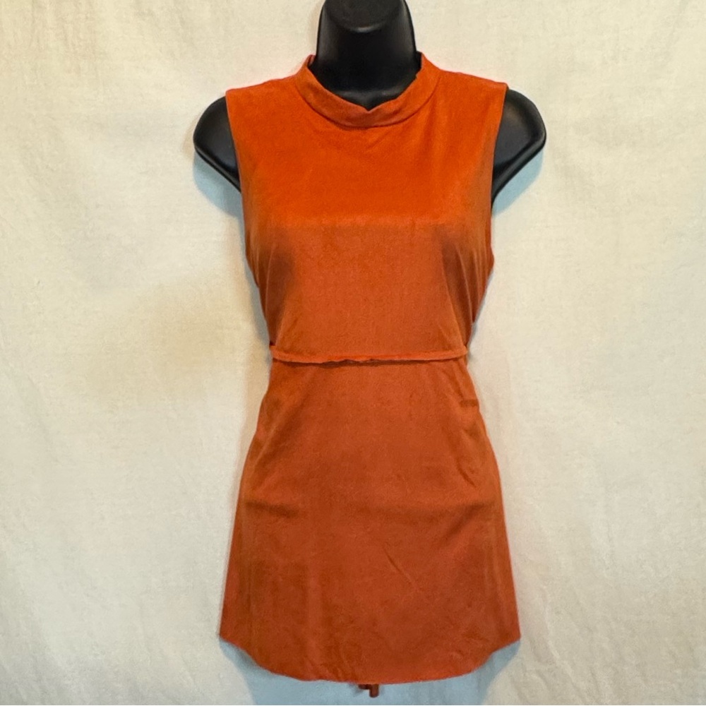 H-193 Shena B‎ Orange Lined Sleeveless Mock Turtle Neck Pullover Blouse Size S